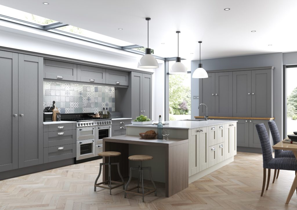 Traditional kitchen design - Finsbury in dust grey and mussel